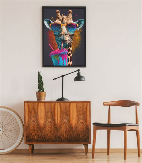 Giraffe in Sunglasses Drinking Smoothie Colorful Portrait - Etsy