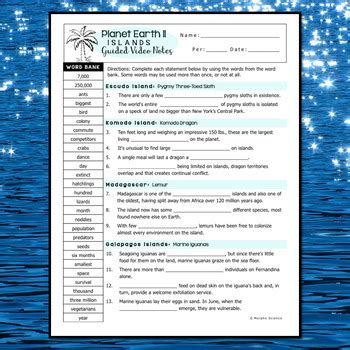 Planet Earth 2 - Islands - Guided Video Notes Worksheet by Morpho Science