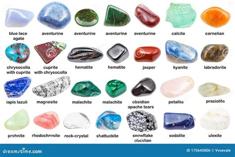 Set of Various Polished Stones with Names Isolated Stock Photo - Image of lazurite, cornelian ...