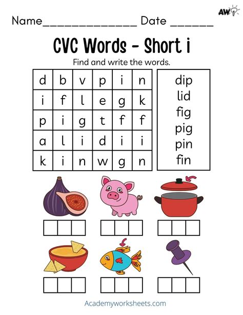 Short i Phonics Worksheets CVC Words - Academy Worksheets