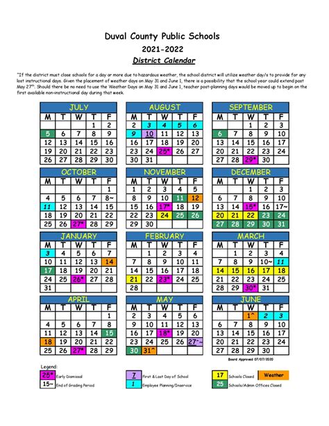 Duval County Public Schools Calendar 2021-2022 in PDF