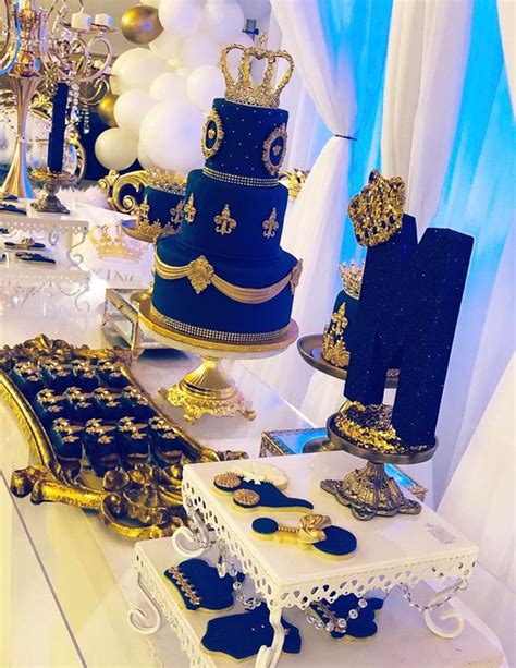 Royal Blue and Gold Baby Shower Decor with Macaroons