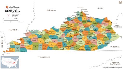 Kentucky Counties Map by MapSherpa - The Map Shop