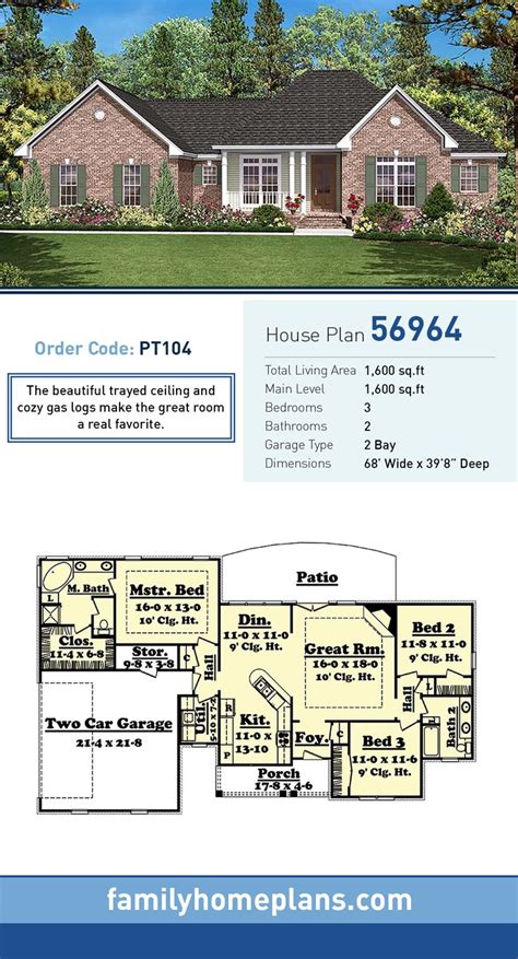 Plan 56964 | Traditional Style Country Home Design with Open Floor Plan | Country style house ...