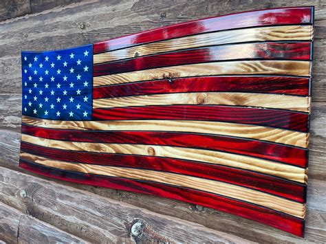 Wavy Rustic Wooden American Flag, Waving American Flag, Wavy Wooden ...