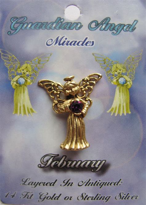 Vintage Gold Amethyst-February Birthstone Guardian Angel Pin, Genuine ...