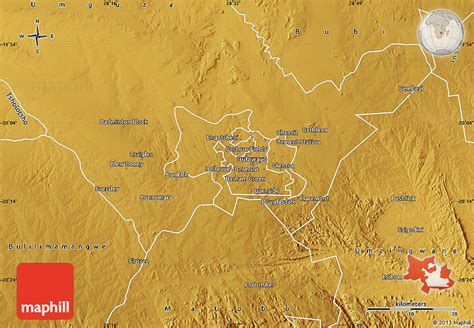 Physical Map of Bulawayo Rural