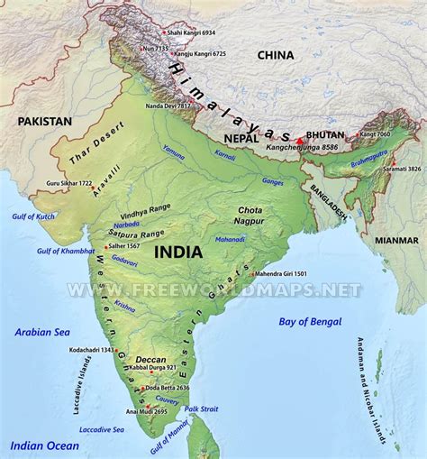 Mountain ranges of India map - Mountain ranges map of India (Southern ...