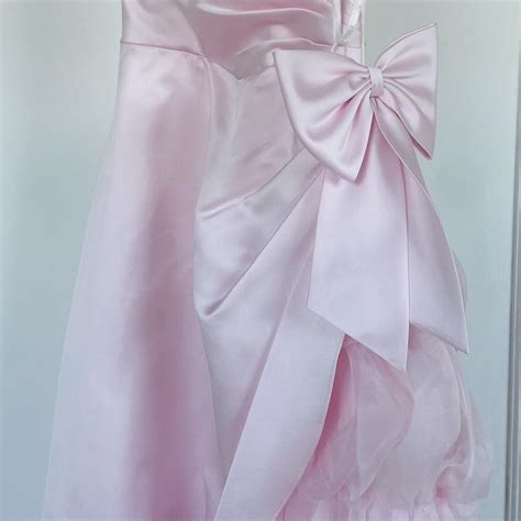 Pink satin bow dress underlaid with soft tulle Sz... - Depop