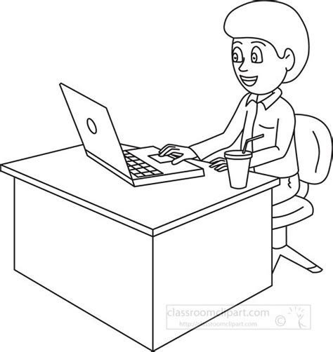 Computer Clipart-working on laptop at office cartoon style