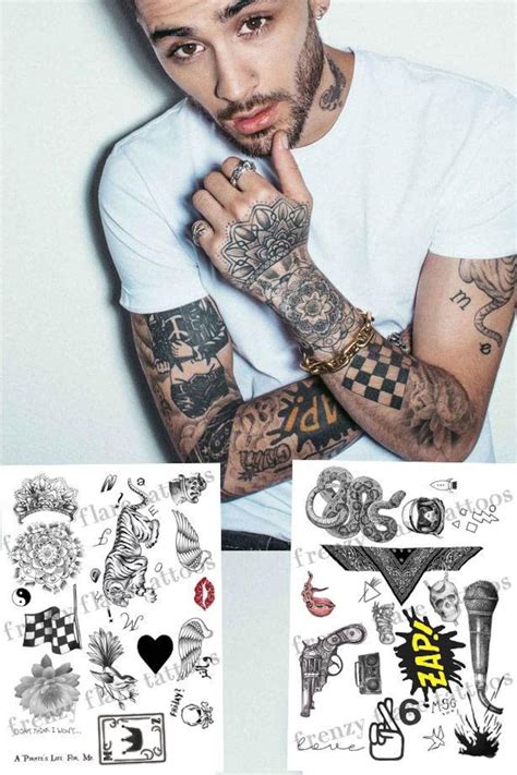 Zayn Malik Inspired Temporary Tattoos 2017. Complete Set, 2 Full Pages With Real Size Tattoos up ...