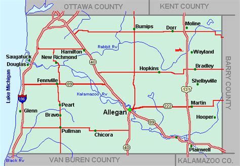 Allegan County Map Tour lakes snowmobile ATV river hike hotels motels Michigan Interactive™