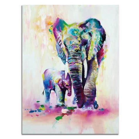 Mother And Baby Elephant Oil Canvas – The Yoga Mandala