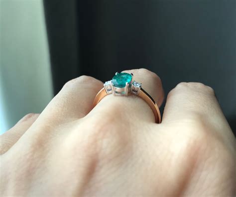 Oval Emerald Three Stone Engagement Ring- Genuine Emerald Promise Ring ...