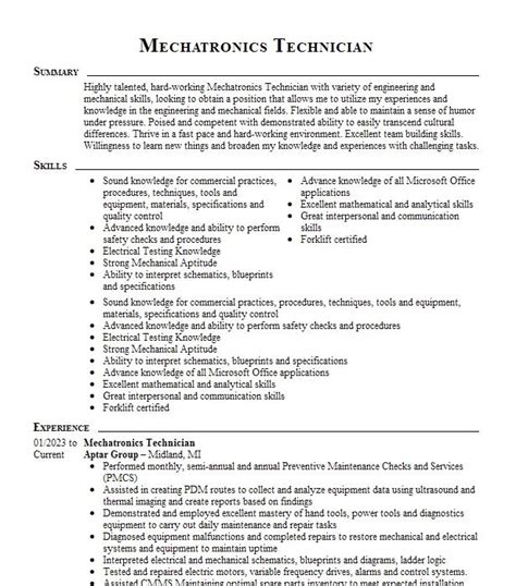 Mechatronics Engineer Objectives | Resume Objective