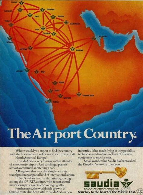 SAUDI ARABIAN AIRLINES 1979 THE AIRPORT COUNTRY-ROUTE MAP ADVERT ...