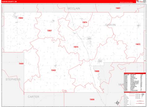 Garvin County, OK Zip Code Wall Map Red Line Style by MarketMAPS - MapSales