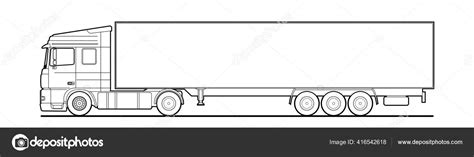 Vector Outline Truck Lorry Semitrailer Side View White Blank Template ...