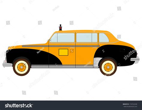 Silhouette Of Vintage Yellow Cab On A White Background. Vector ...