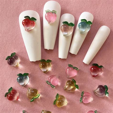 Nail Art Peach Shaped Resin Jewelry Decoration Nail Charms Cute Nail Accessories 3d Nail Charms ...