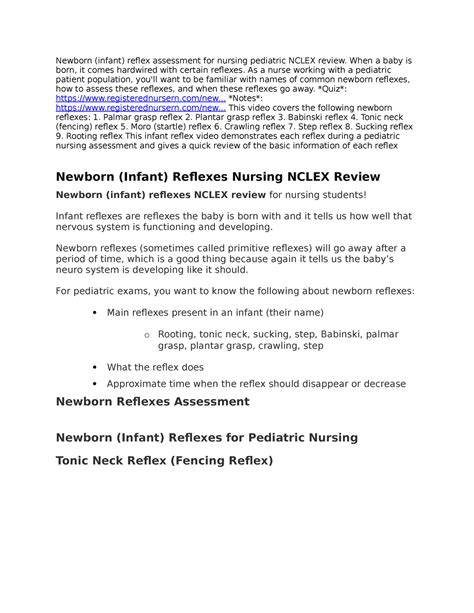 Newborn reflex - Newborn (infant) reflex assessment for nursing pediatric NCLEX review. When a ...