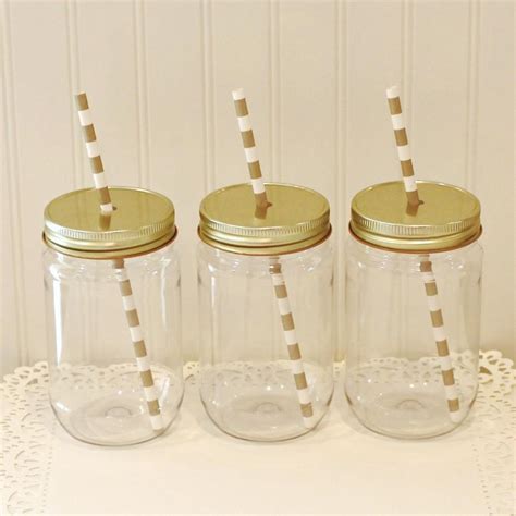 Plastic Mason Jars, 10 Plastic Mason Jars & Metal Lid With Straw Hole, Mason Jar Cups, Plastic ...