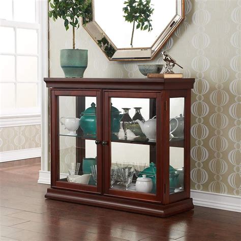 Wooden Glass Display Case Durable Vintage Stand Cabinet Curio Mirrored ...