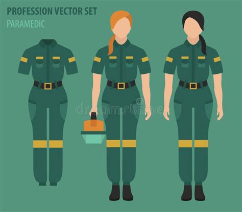 Conjunto De Profesión Y Ocupación. Equipo Paramédico Personal Médico Uniforme Diseño Plano Icono ...