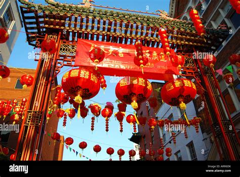 Chinese New Year decorations, Chinatown, Soho, West End, London, England, United Kingdom Stock ...