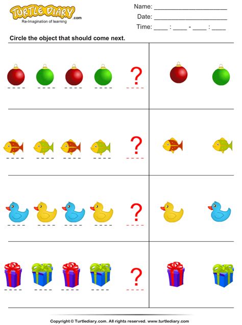 Download and print Turtle Diary's Complete the Pattern worksheet. Our large … | Pattern ...