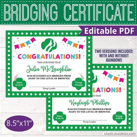 Editable Girl Scout Bridging Certificate for All Levels | Etsy