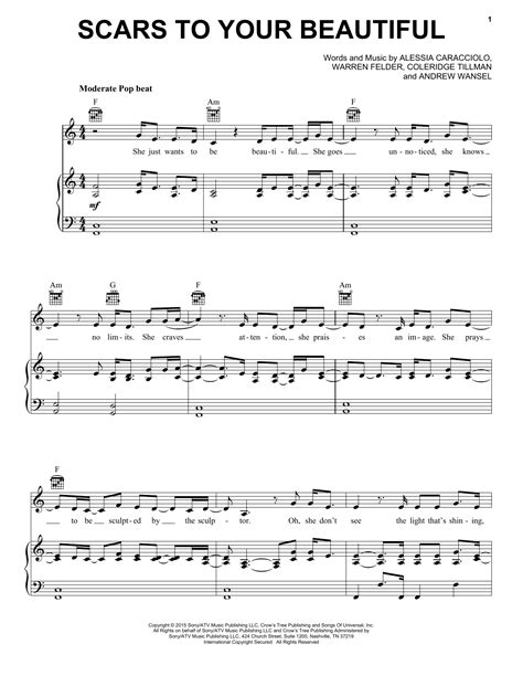 Scars To Your Beautiful by Alessia Cara Sheet Music for Piano, Vocal & Guitar Chords (Right-Hand ...