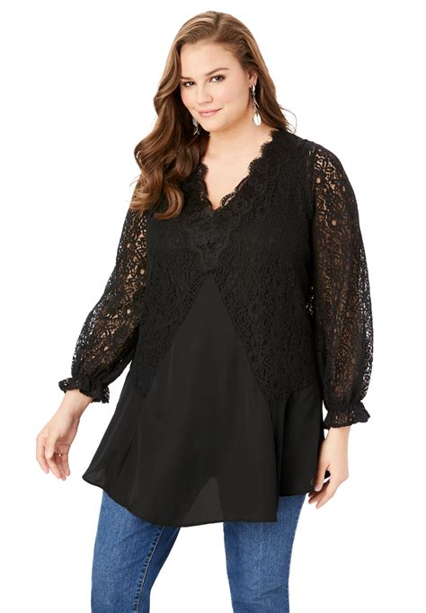 Roaman's - Roaman's Plus Size Lace & Georgette Swing Tunic - Walmart ...