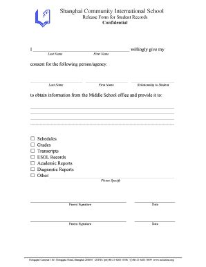 Fillable Online hq scis-his Release for Student Records Form - SCIS - Hongqiao Campus Fax Email ...