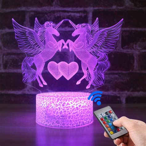 Unicorn 3D Night Light for Girls Birthday Gift-16 Changing Color Remote Control LED Kids Room ...