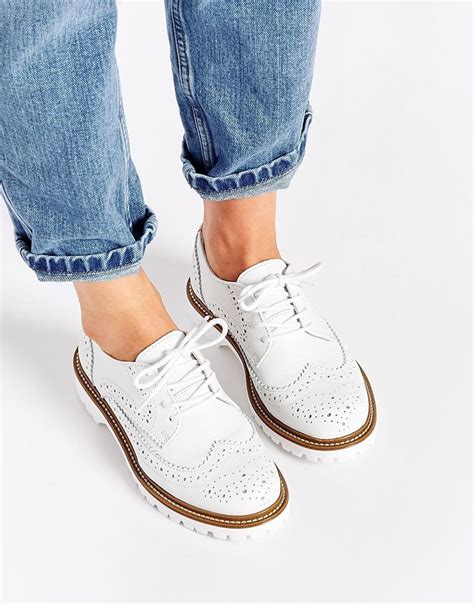 Bronx Leather White Brogue Flat Shoes at asos.com | Shoes women heels ...