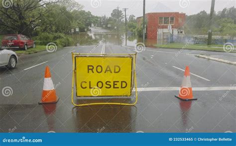 Road Closed Sign Due To Flooding at Bridge Street in Windsor of Nsw Stock Image - Image of ...