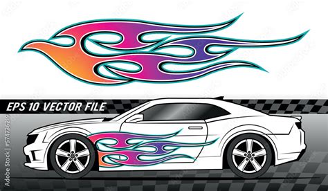 Fire flames racing car decal vector art graphic. Burning tire and flame ...