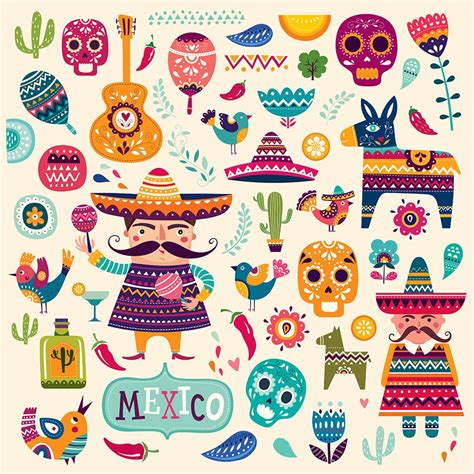 Colorful vector collection of Mexican symbols. | Mexican pattern ...