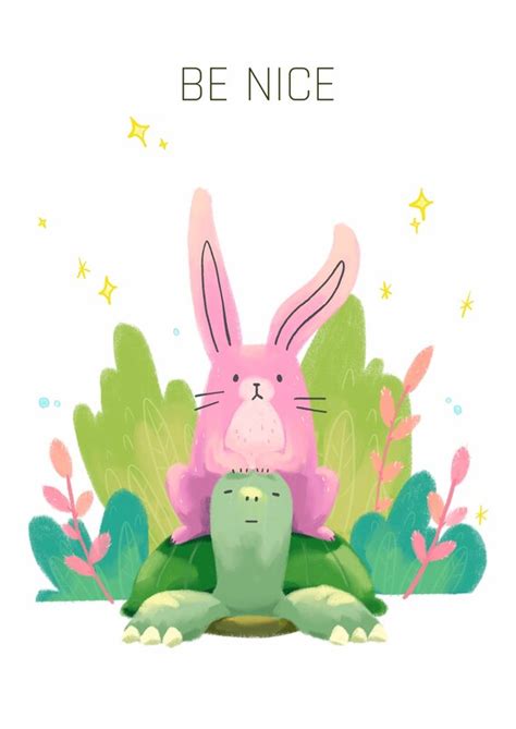 Rabbit Turtle Illustration Print. Rabbit Turtle Art Print. | Etsy