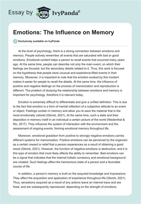 Emotions: The Influence on Memory - 593 Words | Research Paper Example