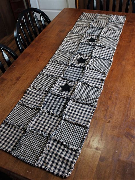 Primitive Rag Table Runner Black and Tan | Etsy | Quilted table runners patterns, Rag quilt ...