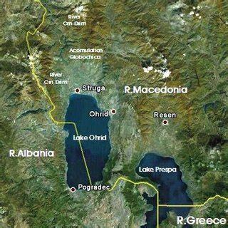 Map of the Lake Prespa, Lake Ohrid and River Crn Drim (Macedonian part ...