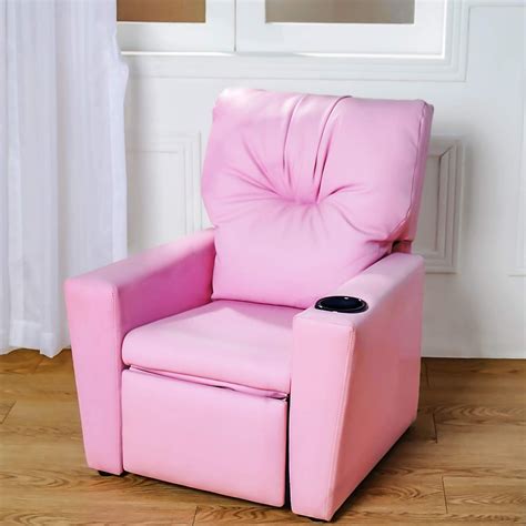 Contemporary Deluxe Kids Recliner Mini Sofa Pink Armchair Couch Children PU Lounge Chair Living ...