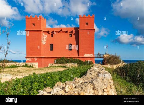 Mellieha, Malta - January 8th 2023: Saint Agatha's Tower is a Lascaris Tower known as the Red ...