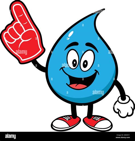 Water Drop with Foam Finger- A Cartoon Illustration of a Water Drop with a Foam Finger Stock ...