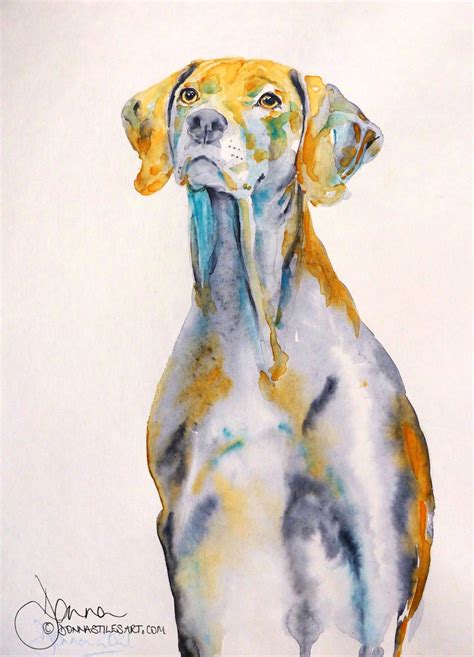 Watercolour dog portrait: a colourful Weimaraner