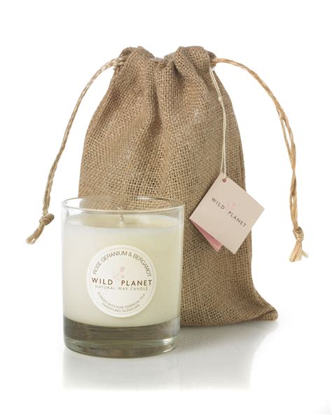 Rose Geranium & Bergamot Aromatherapy Medium Candle in Jute Bag - natural soy wax with a 40 hour ...