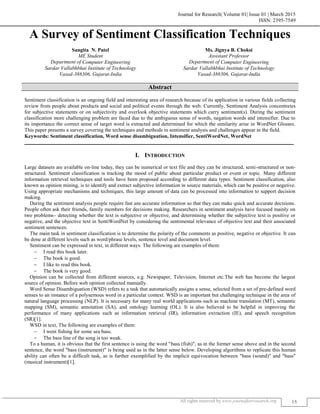 A SURVEY OF SENTIMENT CLASSSIFICTION TECHNIQUES | PDF