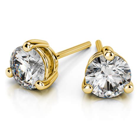 3 Prong Diamond Stud Earrings In Yellow Gold (1/3 Ctw)